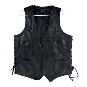 VTG Mens Fulmer Leather Vest with Gun Pocket Black Size Medium 42 Biker Grunge